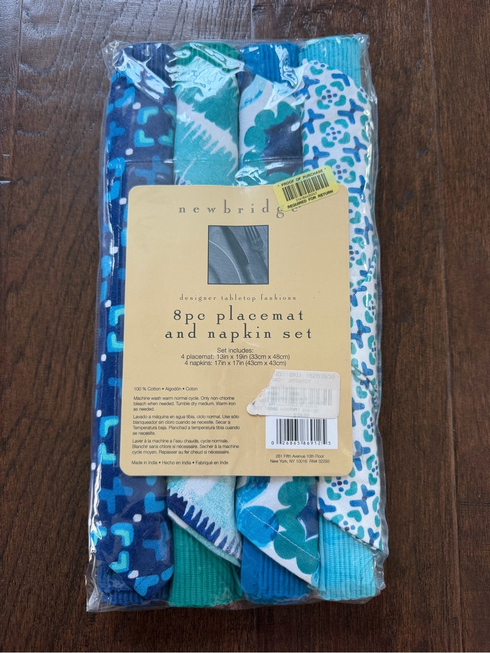 Newbridge 8pc Blue & Teal Placemat and Napkin Set